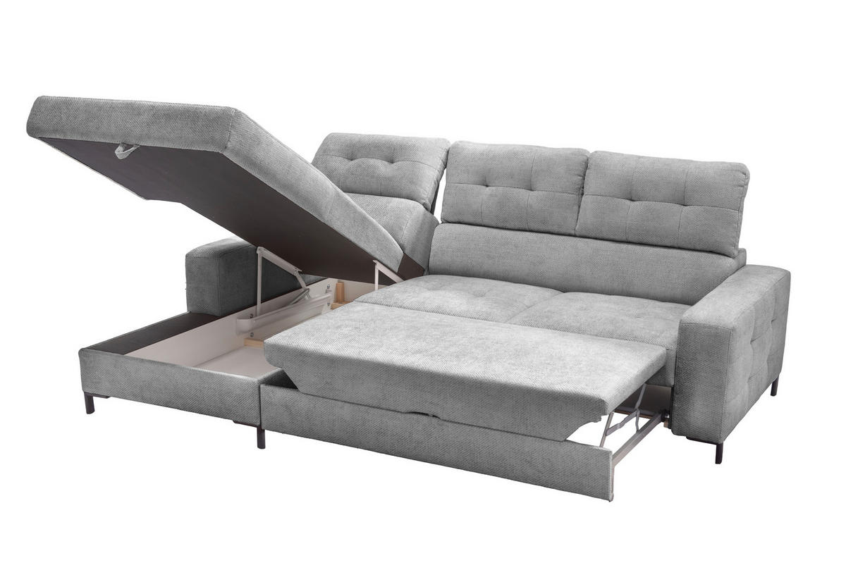 ECKSOFA in Struktur Grau  - Schwarz/Grau, Design, Textil/Metall (176/255cm) - Livetastic