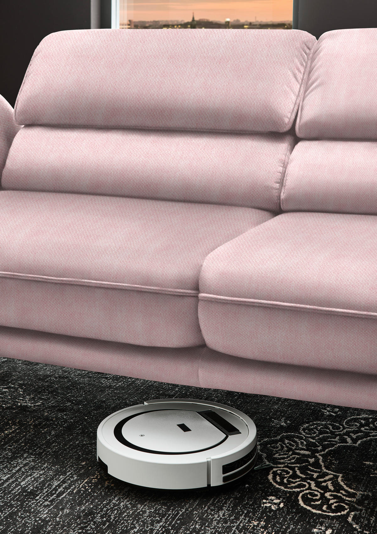 ECKSOFA in Velours Hellrosa  - Hellrosa/Schwarz, Design, Textil/Metall (283/153cm) - Valdera