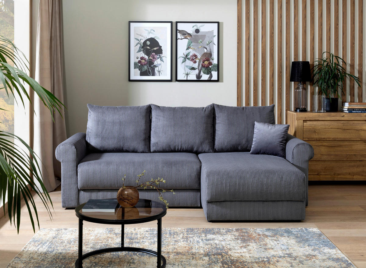 ROHOVÁ SEDAČKA, textil, dřevo, kov, tmavě šedá - černá/tmavě šedá, Konvenční, kov/dřevo (245/92/145cm) - Carryhome