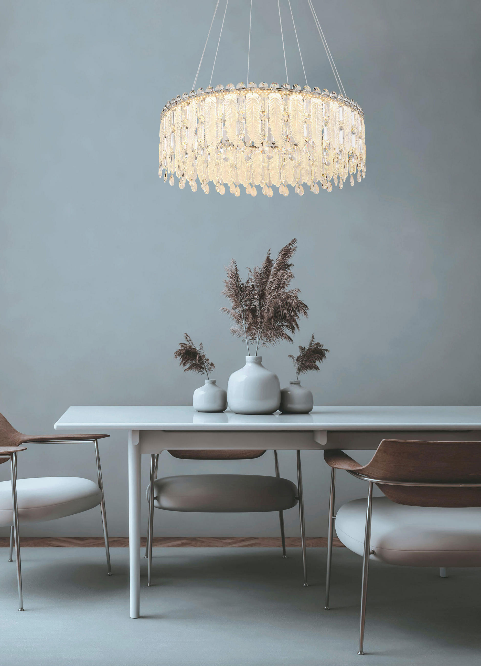 LED-HÄNGELEUCHTE KLUNKA 79,5/120 cm   - Klar/Chromfarben, LIFESTYLE, Glas/Kunststoff (79,5/120cm) - Globo