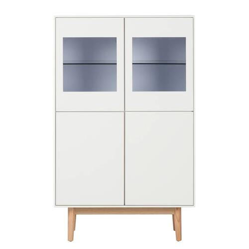 HIGHBOARD  in 80/132/40 cm  - Weiss/Eichefarben, Design, Glas/Holz (80/132/40cm) - home24