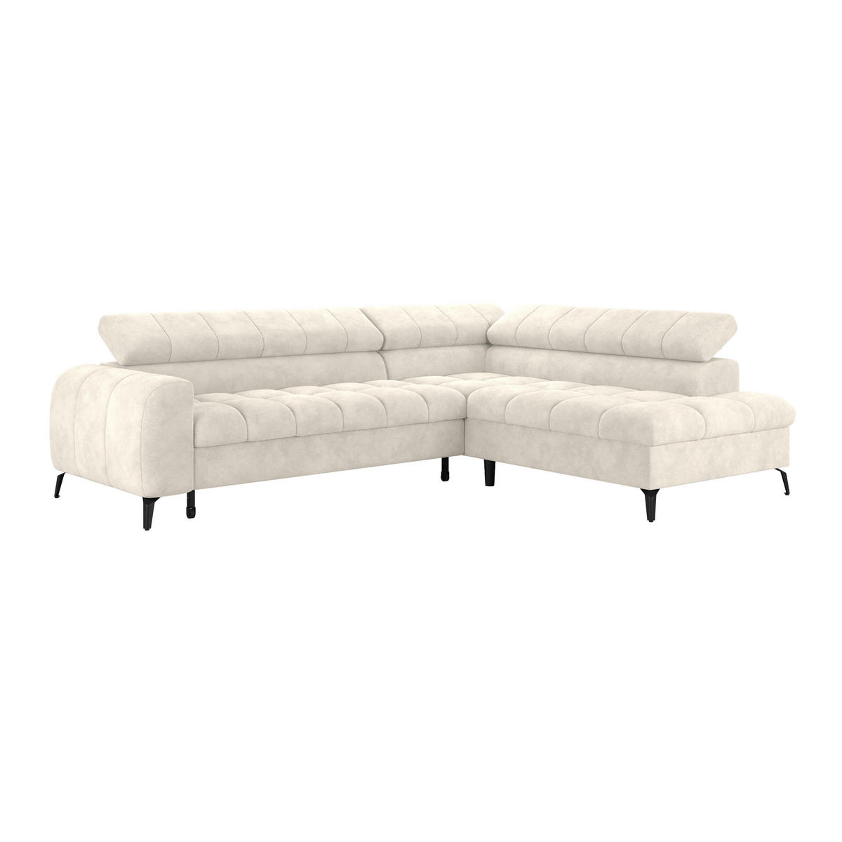 ECKSOFA Creme Bettkasten, Rücken echt, Kopfteilverstellung  - Creme/Schwarz, Trend, Kunststoff/Textil (261/203cm) - Livetastic
