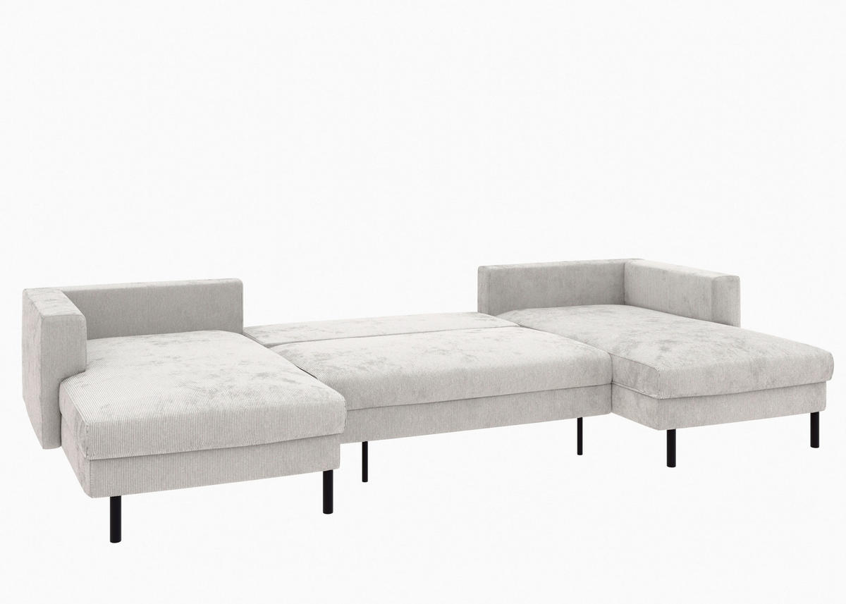 WOHNLANDSCHAFT Grau Cord  - Schwarz/Grau, MODERN, Textil/Metall (161/306/161cm) - Trendmanufaktur