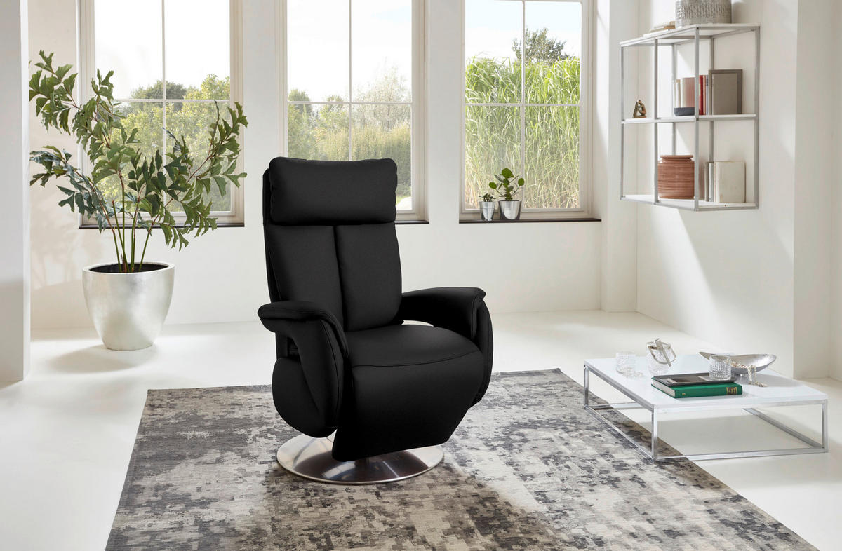 RELAXSESSEL in Leder Schwarz  - Edelstahlfarben/Schwarz, KONVENTIONELL, Leder/Metall (78/110/81cm) - Cantus