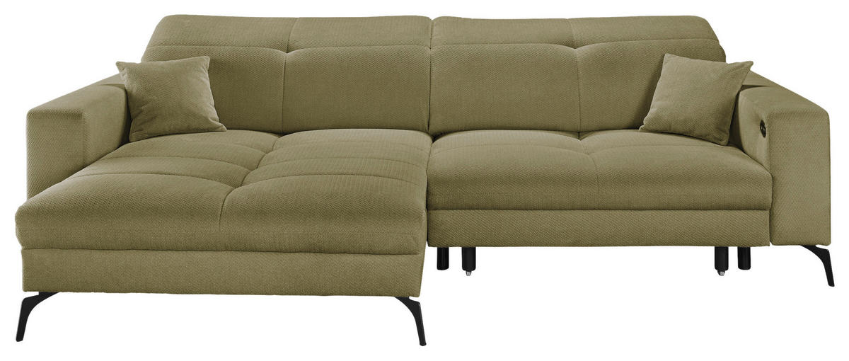 ECKSOFA Olivgrün Webstoff  - Schwarz/Olivgrün, KONVENTIONELL, Textil/Metall (180/285cm) - SetOne by Musterring