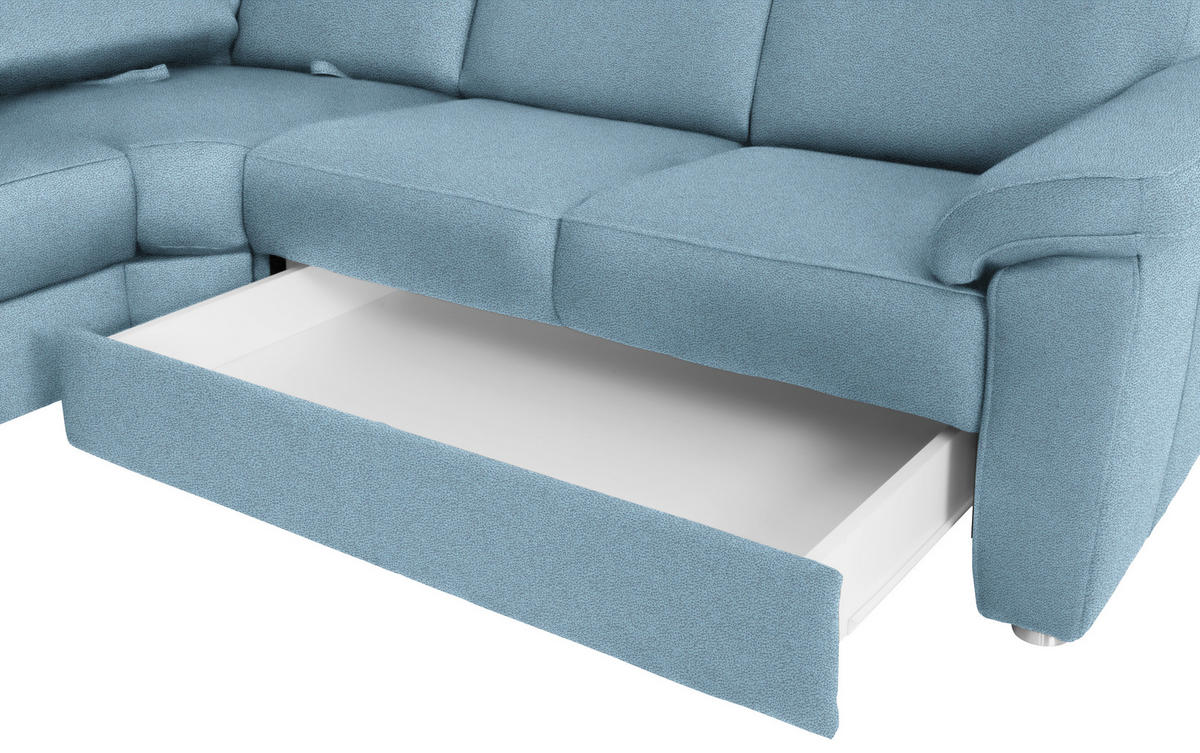 WOHNLANDSCHAFT Hellblau Flachgewebe  - Chromfarben/Hellblau, KONVENTIONELL, Textil/Metall (163/330/240cm) - Beldomo System