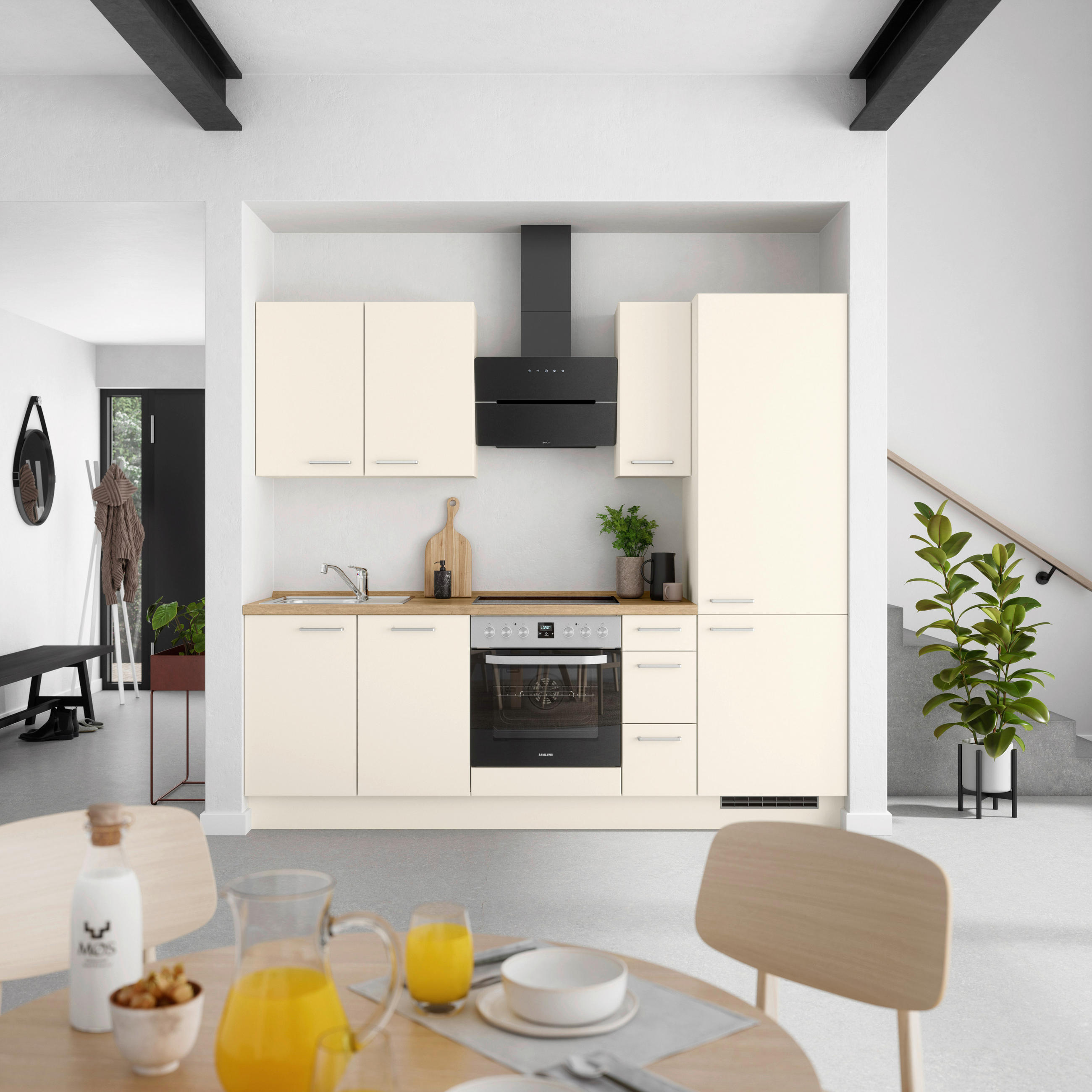 KÜCHENLEERBLOCK 240 cm   in Eichefarben, Magnolie  - Edelstahlfarben/Eichefarben, MODERN, Holzwerkstoff/Metall (240cm) - Nobilia