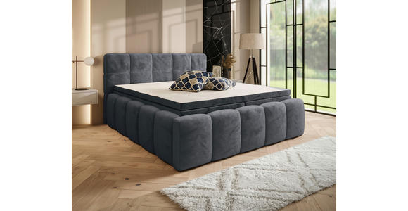 BOXBETT 160/200 cm,  in Anthrazit, gepolstertes Kopfteil, Bettkasten, Topper, Matratzen, H3 + H3 = fest  - Anthrazit/Schwarz, MODERN, Kunststoff/Textil (160/200cm) - Xora