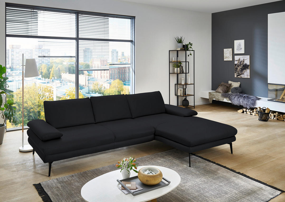 ECKSOFA in Echtleder Anthrazit  - Anthrazit/Schwarz, Design, Leder/Metall (310/180cm) - Dieter Knoll