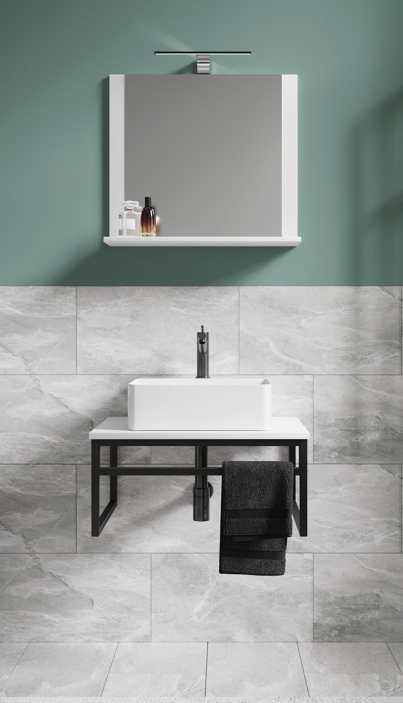 BADEZIMMER 3-teilig in 60 cm - Weiss/Schwarz, Modern, Glas/Keramik (60cm) - MID.YOU