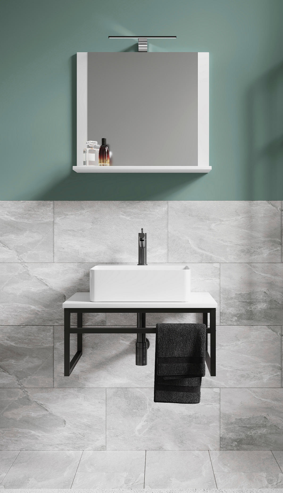 BADEZIMMER 3-teilig  in 60 cm  - Weiss/Schwarz, Modern, Glas/Keramik (60cm) - MID.YOU