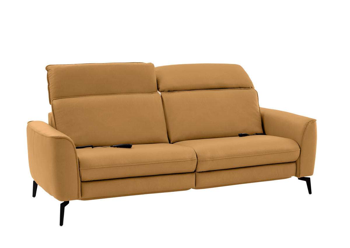 3-SITZER-SOFA in Echtleder Currygelb  - Currygelb/Schwarz, Natur, Leder/Metall (222/81/110cm) - Valdera