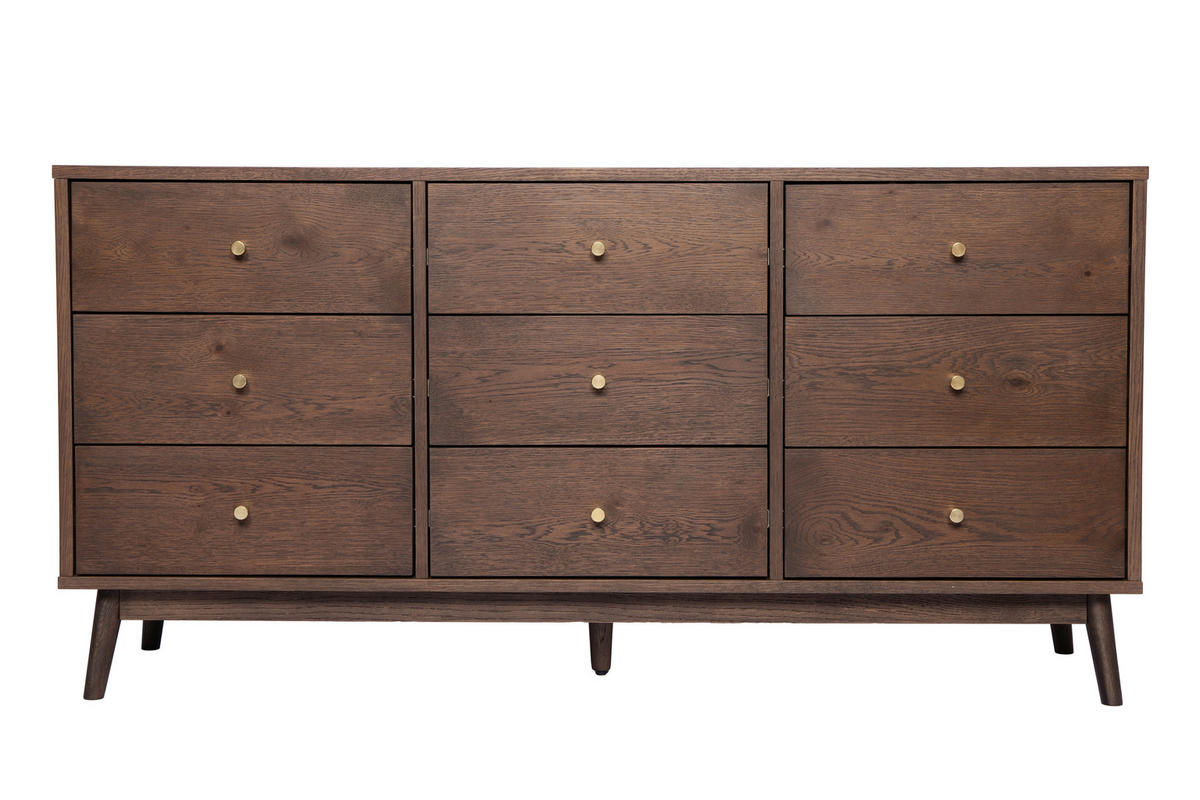 KOMMODE , 148/74/40 cm, 9 Schublade(n)  - Messingfarben/Walnussfarben, Design, Holz/Holzwerkstoff (148/74/40cm) - Livetastic