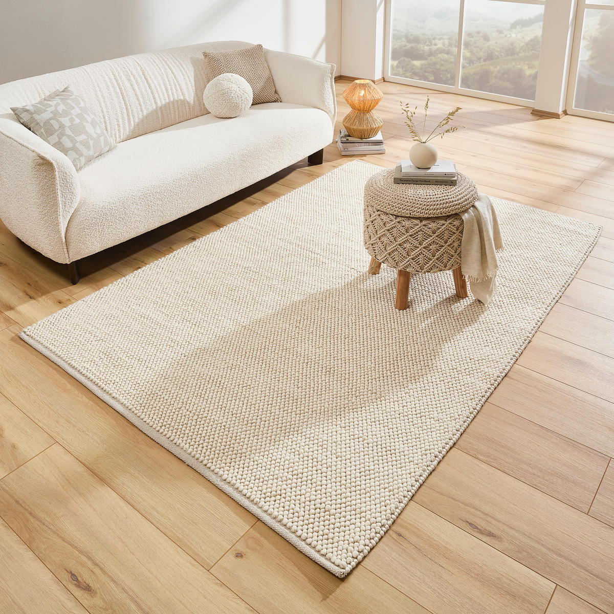 RUČNĚ TKANÝ KOBEREC, 90/160 cm, krémová - krémová, Natur, textil (90/160cm) - Linea Natura