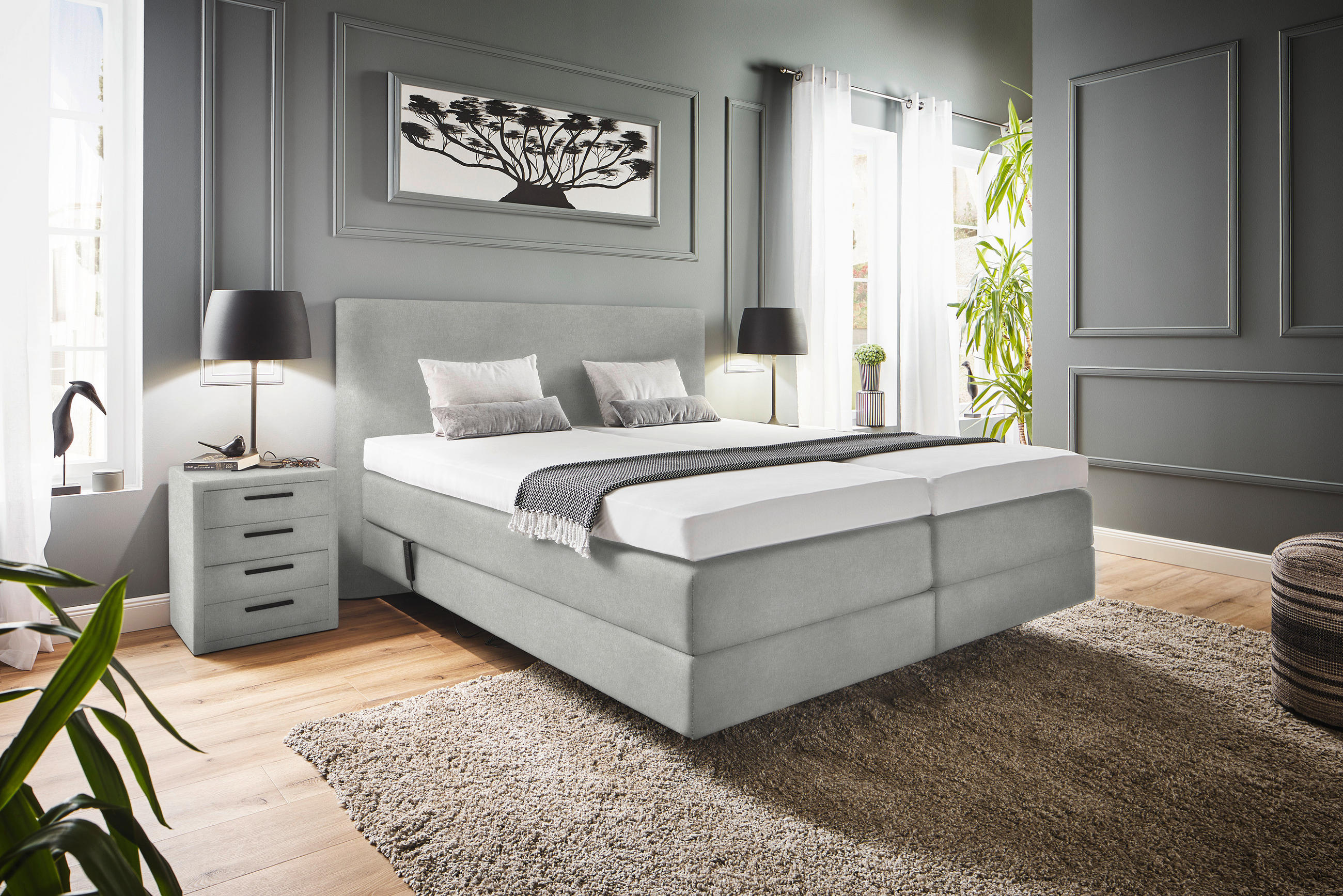 BOXSPRINGBETT 160/200 cm  in Hellgrau  - Hellgrau, KONVENTIONELL, Holz/Textil (160/200cm) - Dieter Knoll