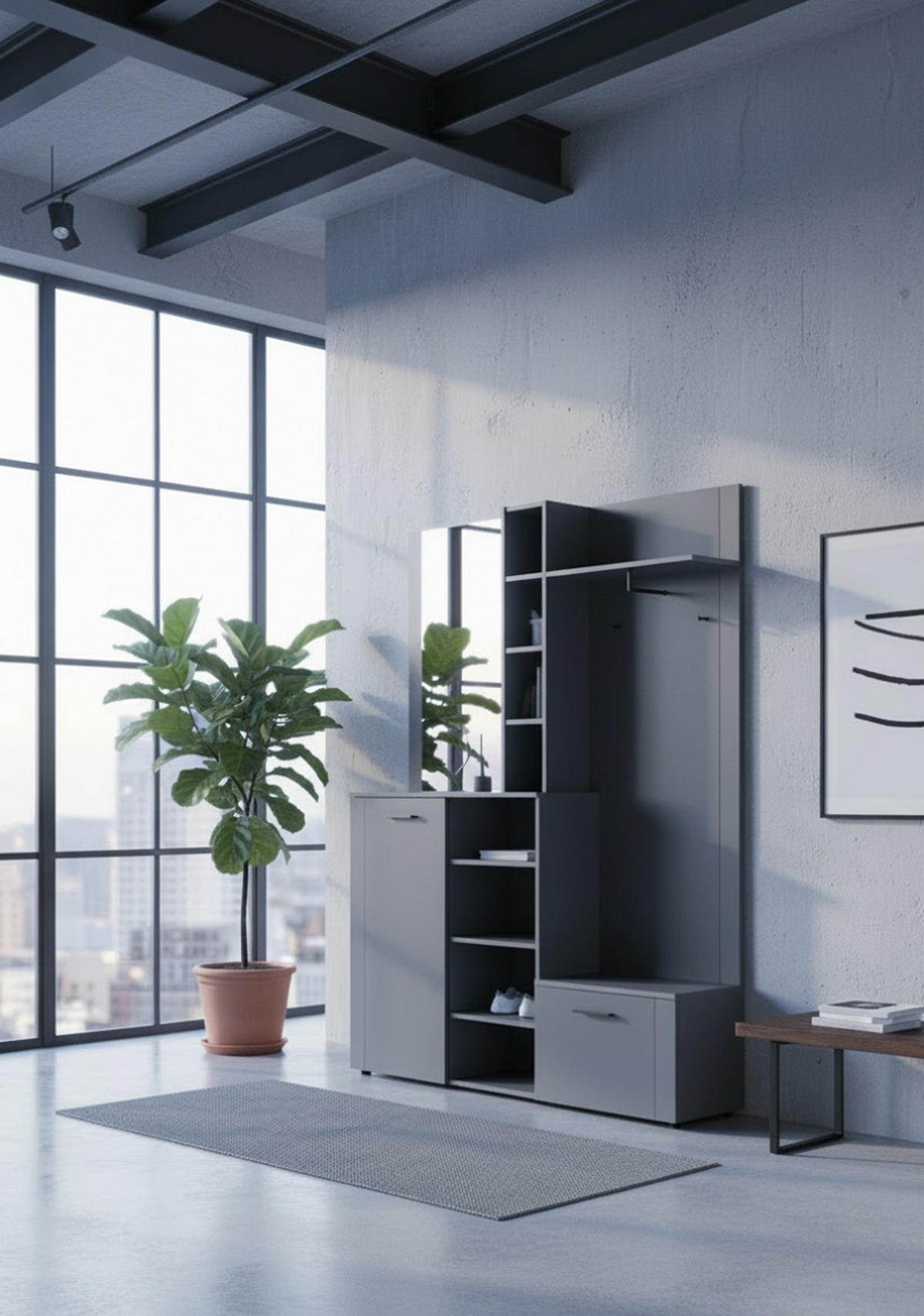 GARDEROBE 7-teilig 150/190/32 cm  - Anthrazit, Design, Glas/Holzwerkstoff (150/190/32cm) - MID.YOU