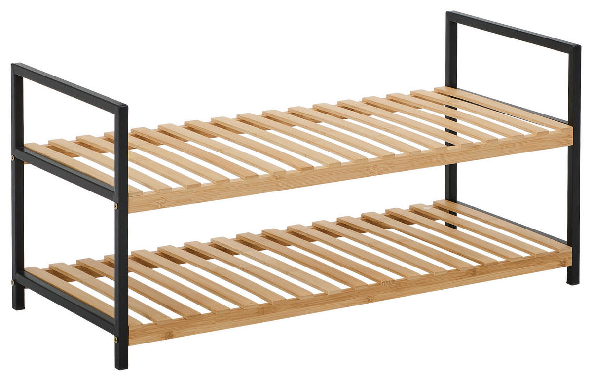 SCHUHREGAL Naturfarben, Schwarz  - Schwarz/Naturfarben, Basics, Naturmaterialien/Metall (70/32/30cm) - Carryhome