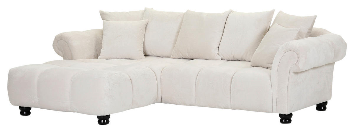 ECKSOFA Weiß Plüsch  - Dunkelbraun/Weiß, KONVENTIONELL, Holz/Textil (190/288cm) - Carryhome