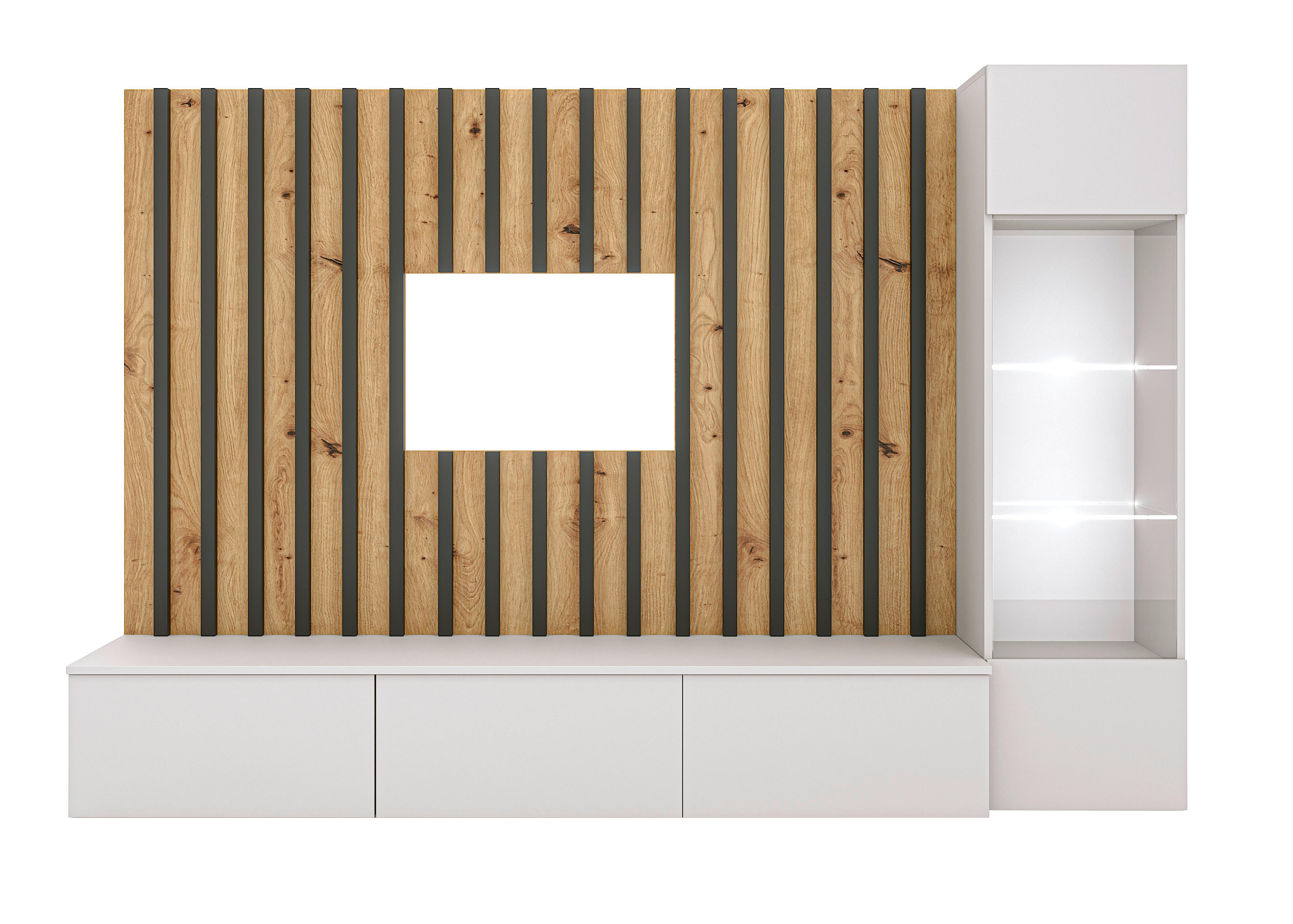 OBÝVACÍ STĚNA, šedá, černá, dub artisan, bílá - šedá/bílá, Design, kompozitní dřevo/sklo (220/148/35cm) - MID.YOU