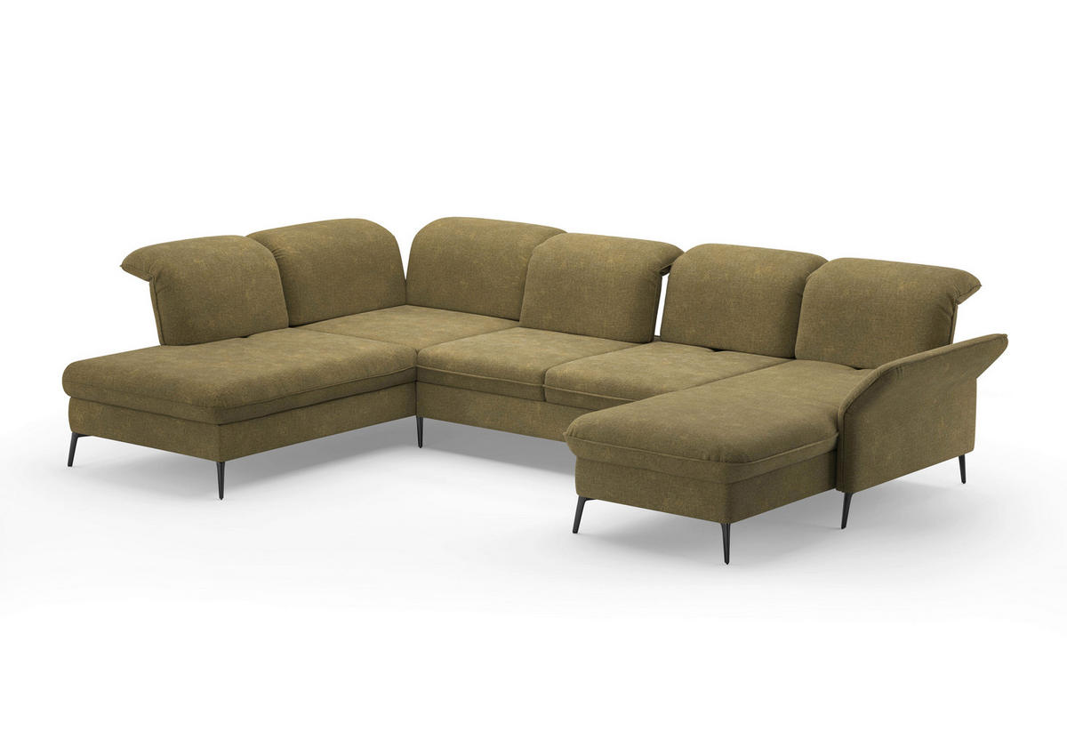 WOHNLANDSCHAFT in Flachgewebe Olivgrün  - Schwarz/Olivgrün, KONVENTIONELL, Textil/Metall (231/359/198cm) - Sit & More