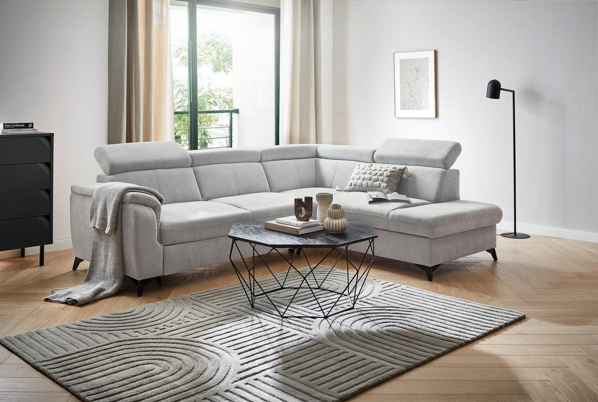 ECKSOFA in Chenille Grau  - Schwarz/Grau, Design, Textil/Metall (260/203cm) - Stylife
