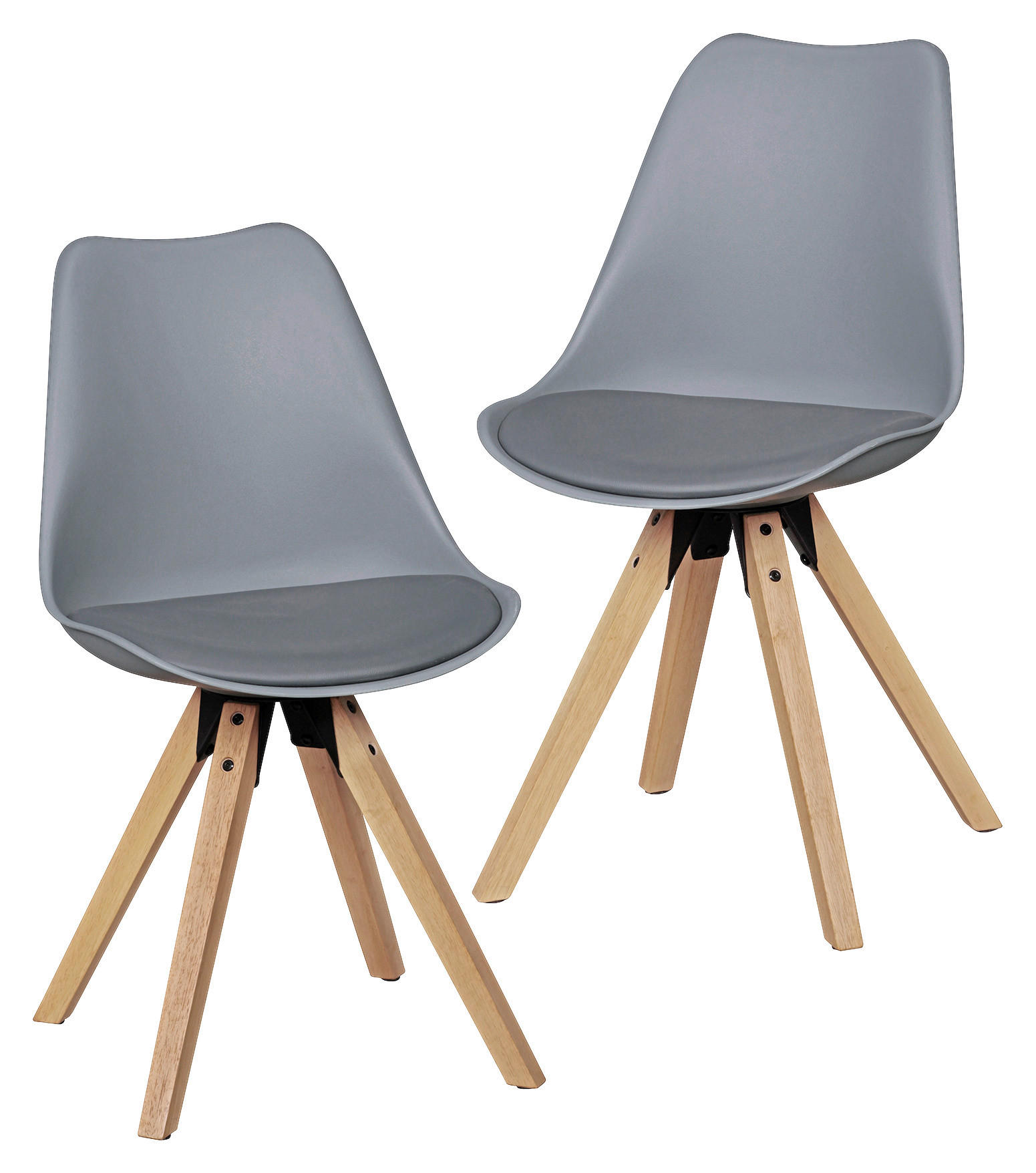 STUHL-SET 2 Stück in Lederlook matt - Eichefarben/Grau, Design, Holz/Kunststoff (48/89/48cm) - MID.YOU