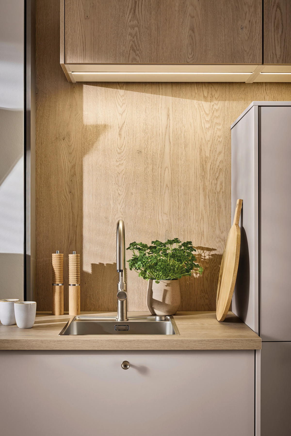 EINBAUKÜCHE   - Eichefarben/Grau, KONVENTIONELL, Holzwerkstoff - Xora