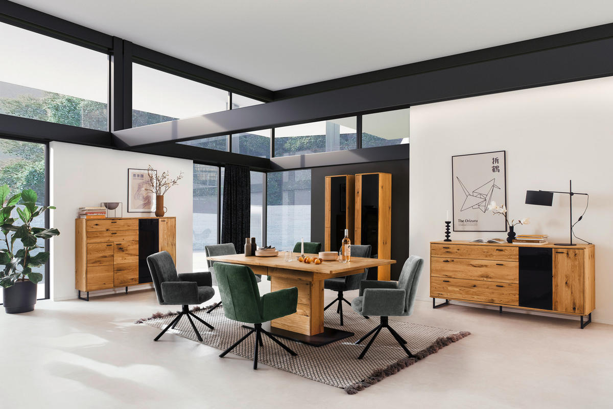 VITRINE in furniert, teilmassiv Balkeneiche Wildeiche  - Wildeiche/Anthrazit, Design, Glas/Holz (52/190/37cm) - MID.YOU