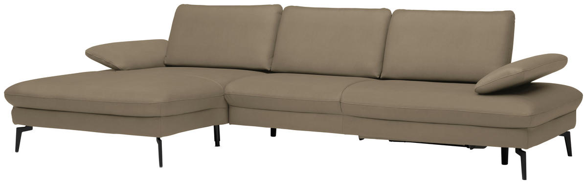 ECKSOFA in Echtleder Hellbraun  - Hellbraun/Schwarz, Design, Leder/Metall (157/325cm) - Dieter Knoll