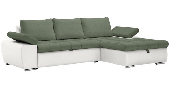 ECKSOFA in Flachgewebe Weiß, Olivgrün  - Weiß/Olivgrün, Design, Kunststoff/Textil (271/175cm) - Xora