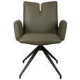 ARMLEHNSTUHL  Sitzfläche 360° drehbar, automatische Rückholfunktion  Echtleder  - Schwarz/Grün, Design, Leder/Holz (62/87/63cm) - Valnatura