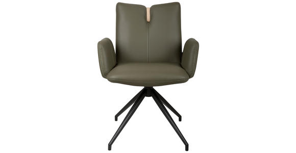 ARMLEHNSTUHL  Sitzfläche 360° drehbar, automatische Rückholfunktion  Echtleder  - Schwarz/Grün, Design, Leder/Holz (62/87/63cm) - Valnatura