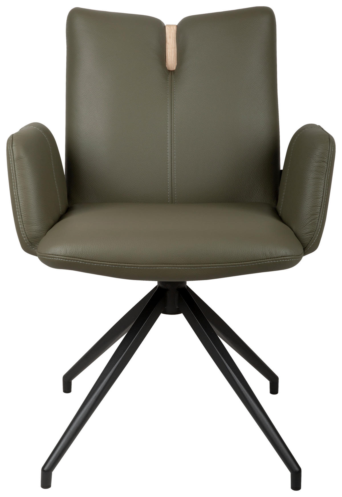 ARMLEHNSTUHL  Sitzfläche 360° drehbar, automatische Rückholfunktion  Echtleder  - Schwarz/Grün, Design, Leder/Holz (62/87/63cm) - Valnatura