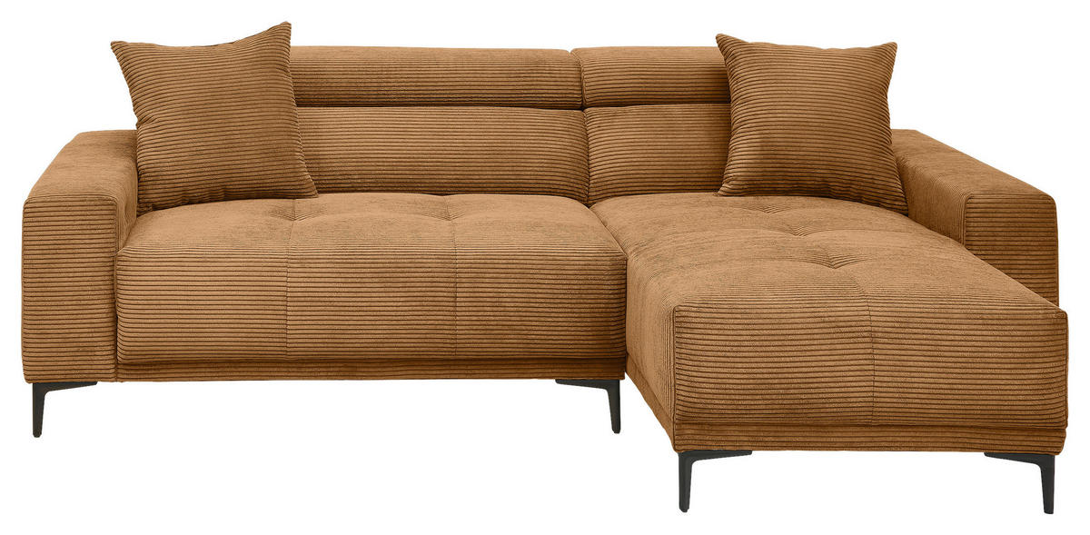ECKSOFA Cord Goldfarben  - Goldfarben/Schwarz, Basics, Textil/Metall (250/183cm) - Livetastic