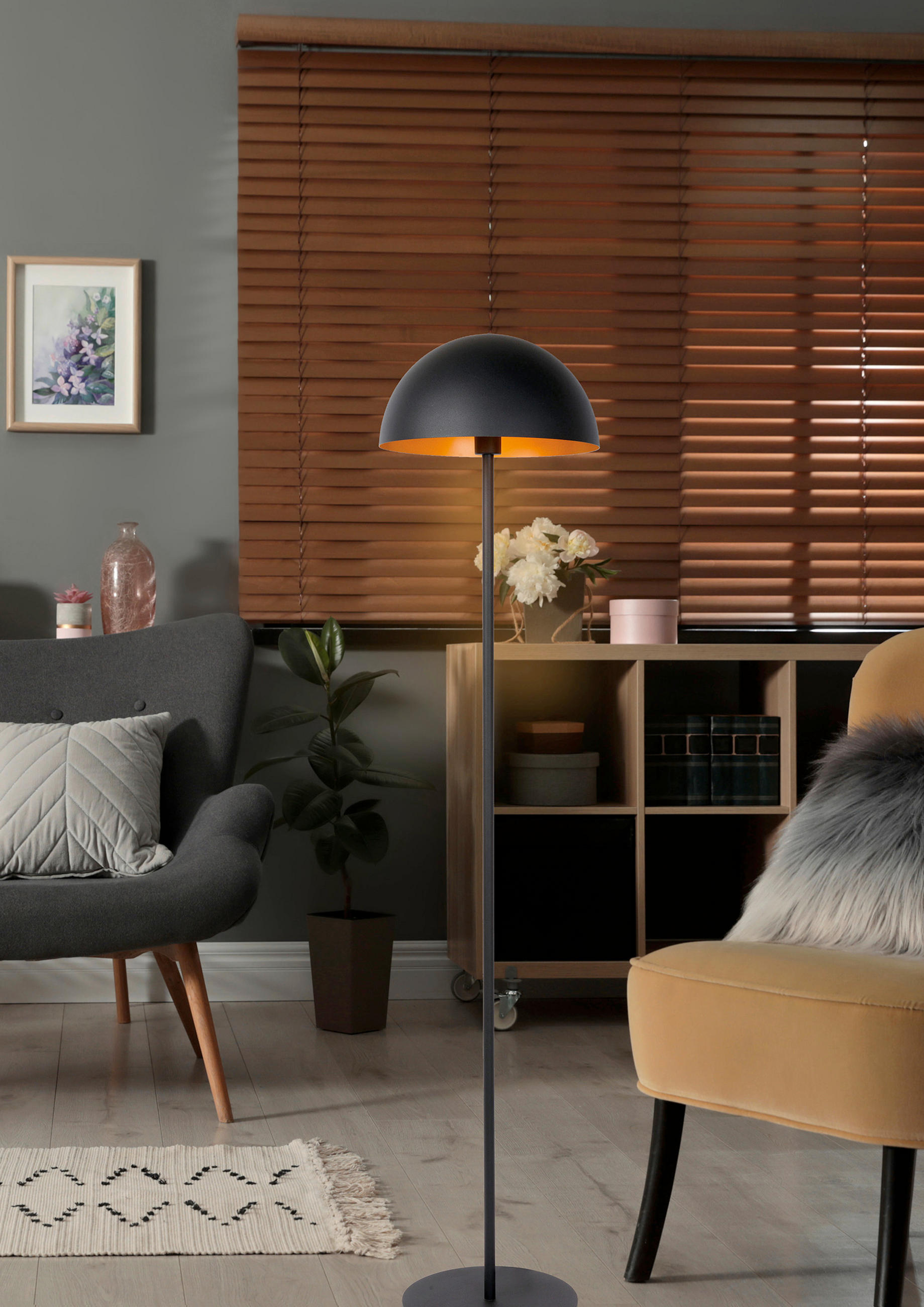 STEHLEUCHTE - Messingfarben/Schwarz, Design, Metall (160/35cm) - Lucide