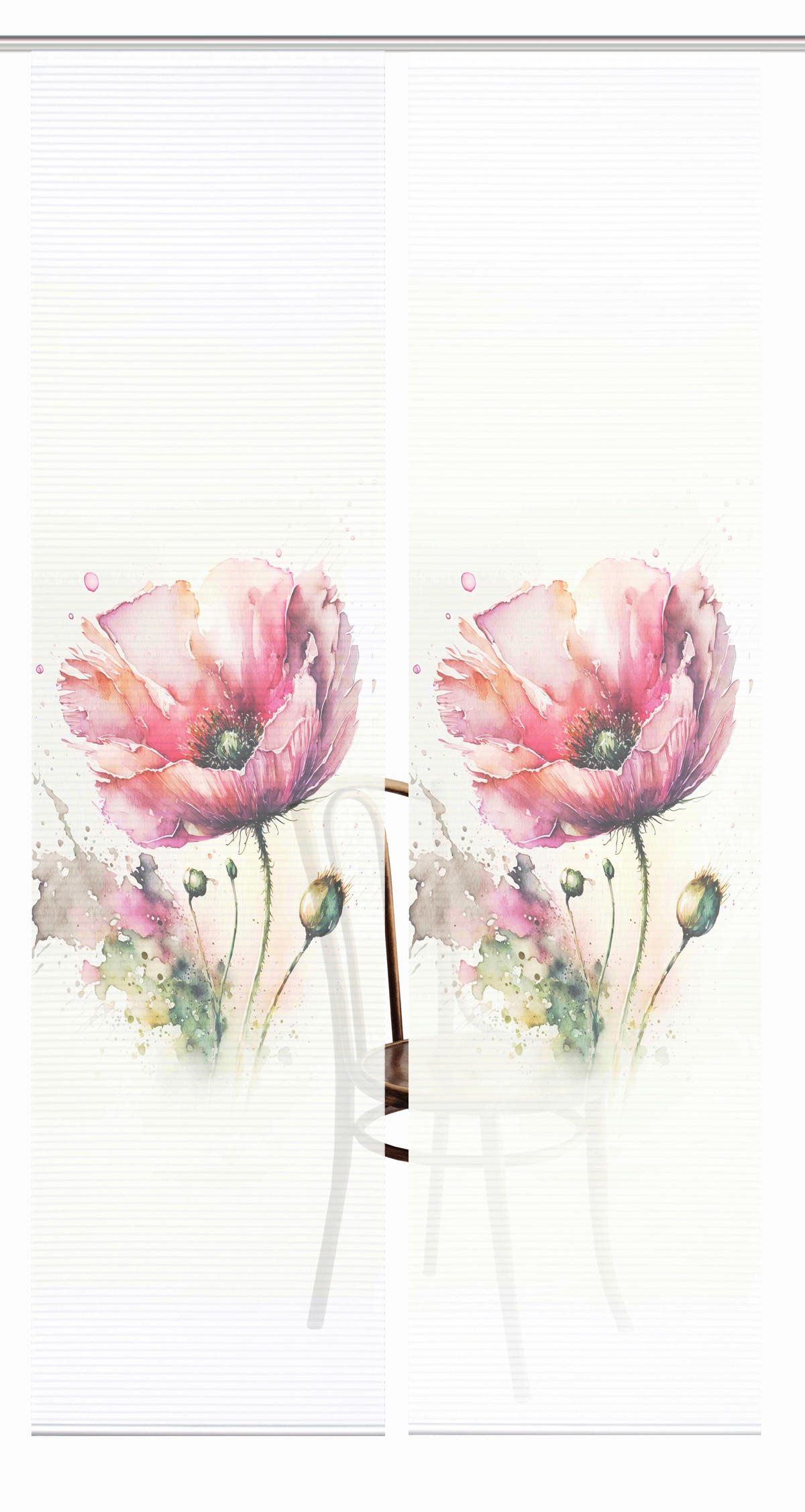 FLÄCHENVORHANG  2 Stück  halbtransparent  60/245 cm   - Salbeigrün/Rosa, Natur, Textil (60/245cm)