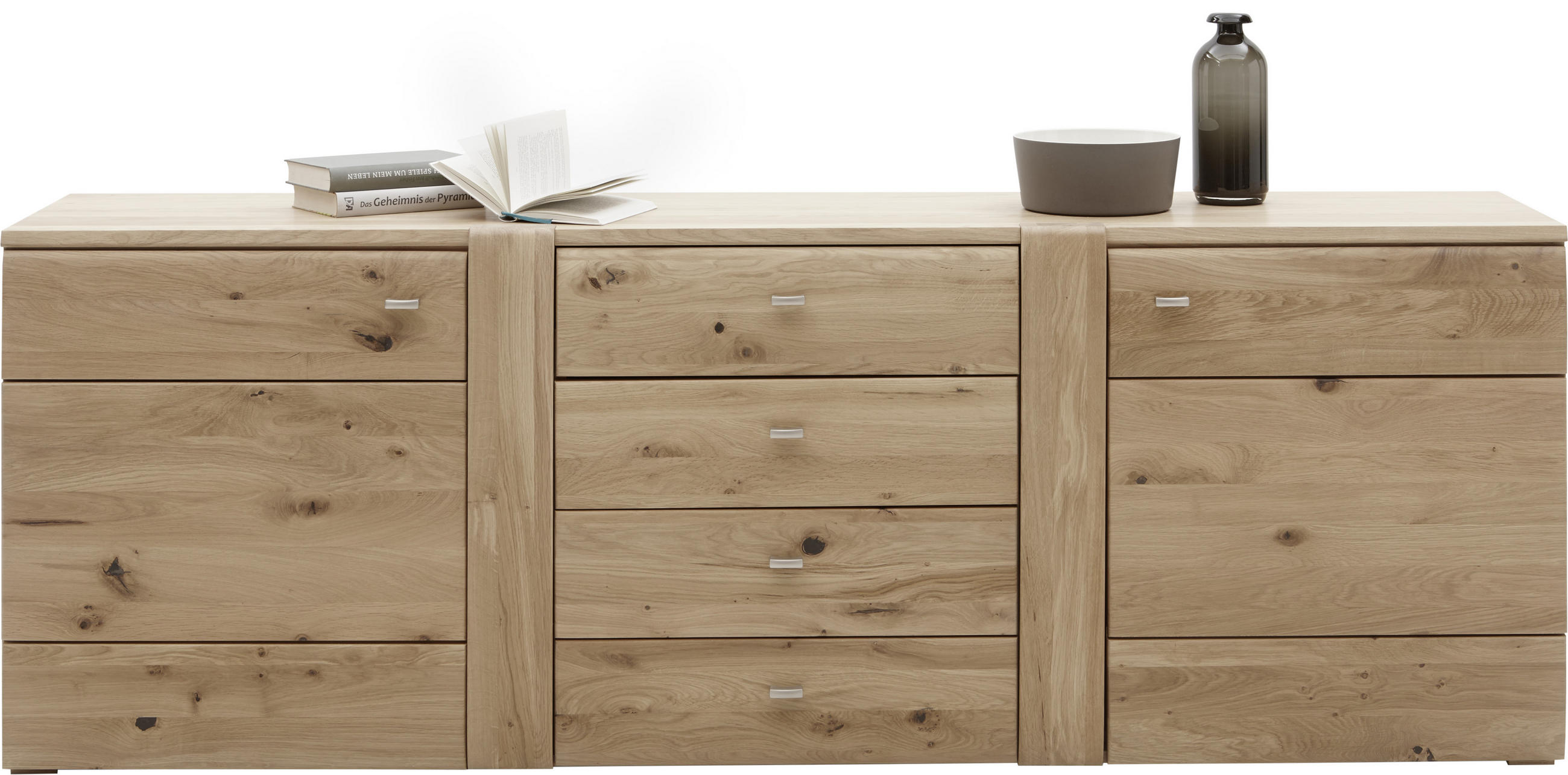 SIDEBOARD Eiche furniert, massiv Eichefarben  - Eichefarben/Alufarben, KONVENTIONELL, Holz/Holzwerkstoff (202/70,7/44,1cm) - Voleo