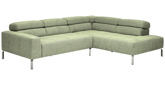 ECKSOFA Olivgrün Flachgewebe - Chromfarben/Olivgrün, KONVENTIONELL, Textil/Metall (282/224cm) - Hom`in