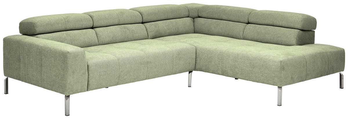 ECKSOFA Olivgrün Flachgewebe  - Chromfarben/Olivgrün, KONVENTIONELL, Textil/Metall (282/224cm) - Hom`in