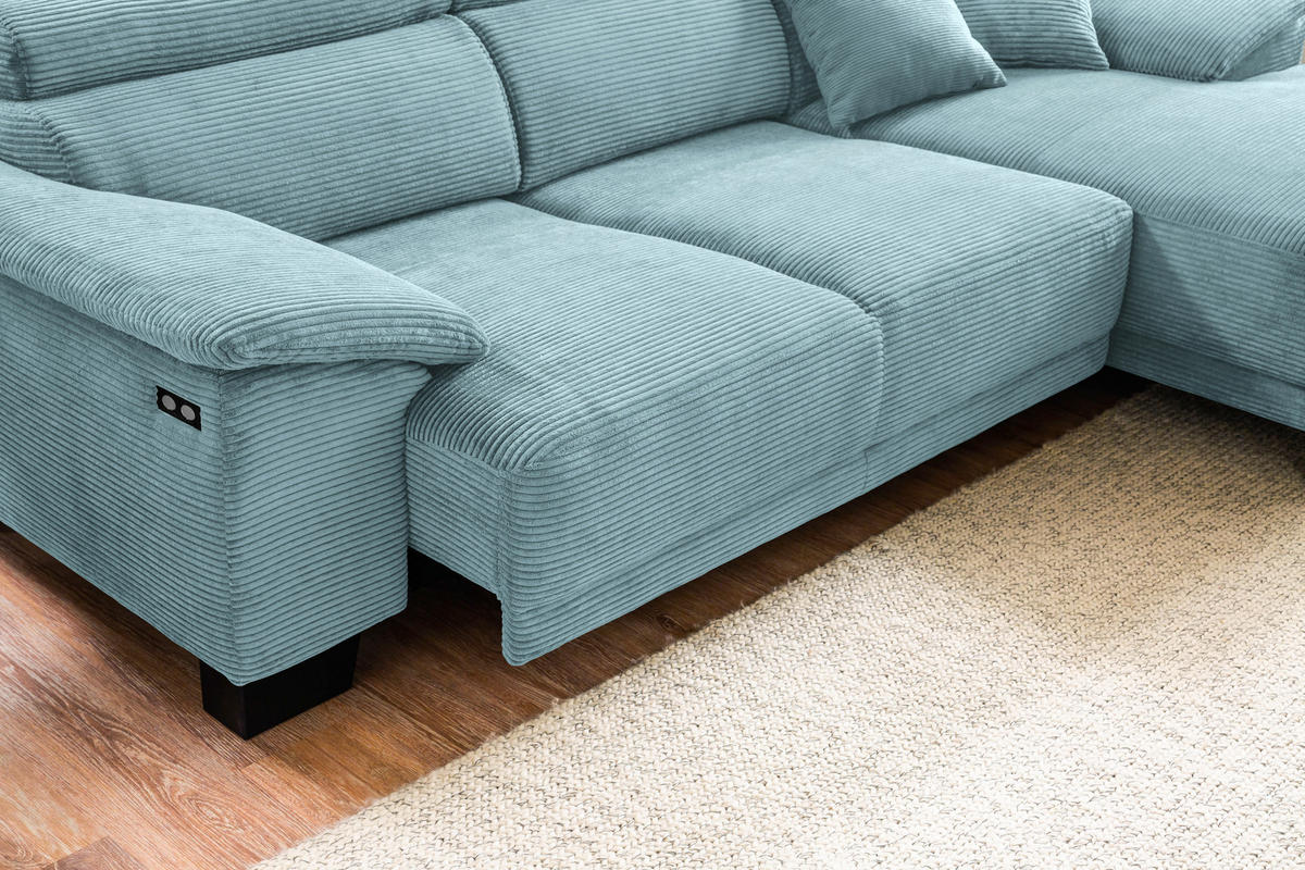 ECKSOFA in Cord Hellblau  - Schwarz/Hellblau, Design, Holz/Textil (270/174cm) - Pure Home Lifestyle