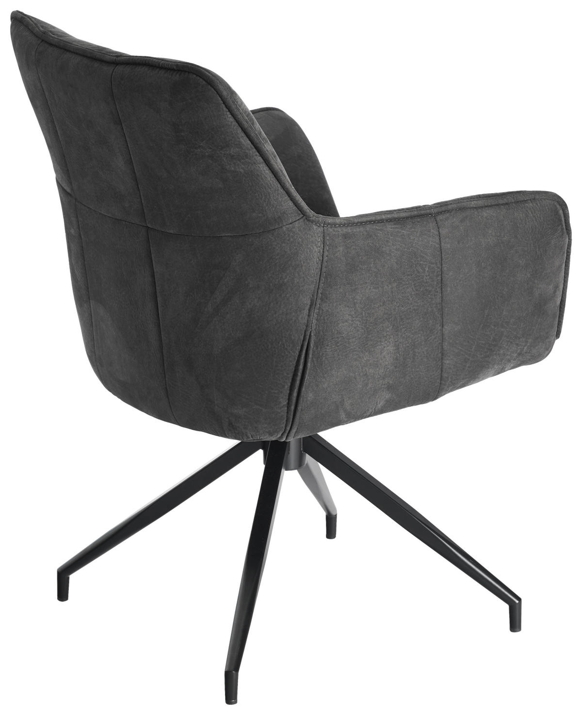 ARMLEHNSTUHL  Sitzfläche 360° drehbar, inklusive Armlehnen, automatische Rückholfunktion Mikrofaser  - Anthrazit/Schwarz, Design, Textil/Metall (65/85/63cm) - Novel