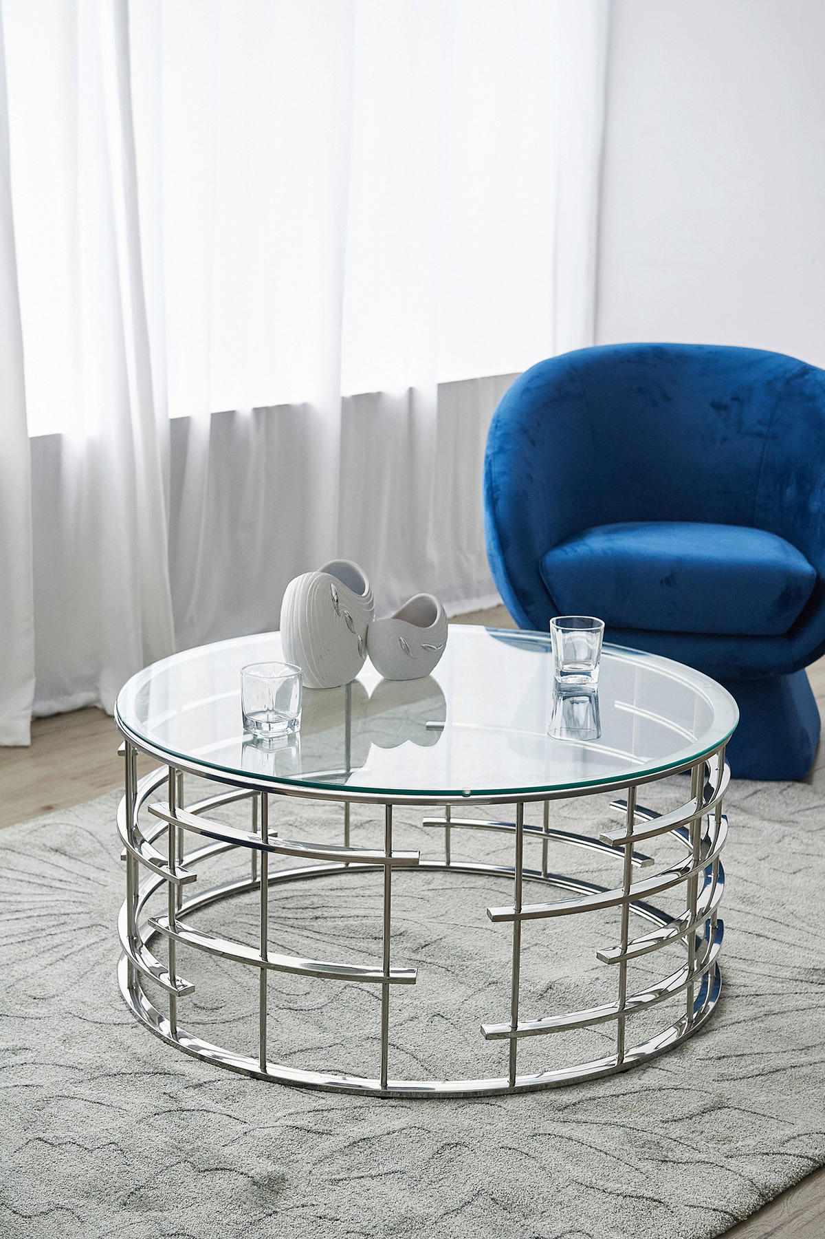 COUCHTISCH in Metall, Glas 90/90/42 cm  - Silberfarben, Design, Glas/Metall (90/90/42cm) - Livetastic