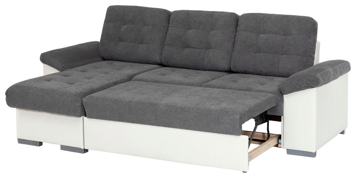 ECKSCHLAFSOFA in Mikrofaser Creme, Dunkelgrau  - Dunkelgrau/Creme, Modern, Kunststoff/Textil (148/232cm) - MID.YOU