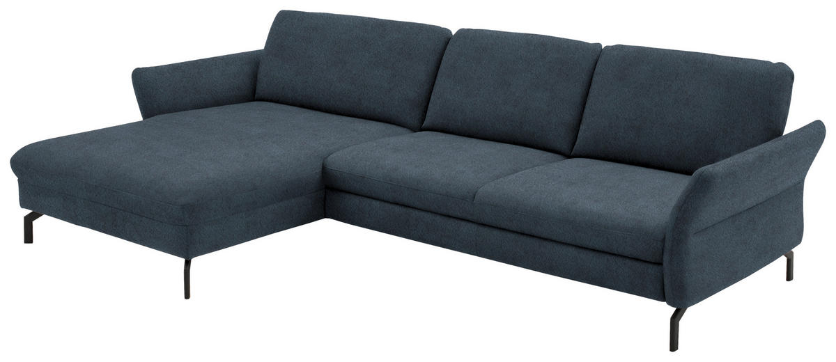 ECKSOFA in Velours Blaugrau  - Blaugrau/Schwarz, Design, Textil/Metall (179/306cm) - Beldomo System