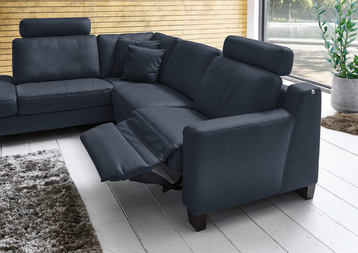ECKSOFA in Echtleder Dunkelblau  - Eichefarben/Dunkelblau, Design, Leder/Holz (235/259cm) - Valdera