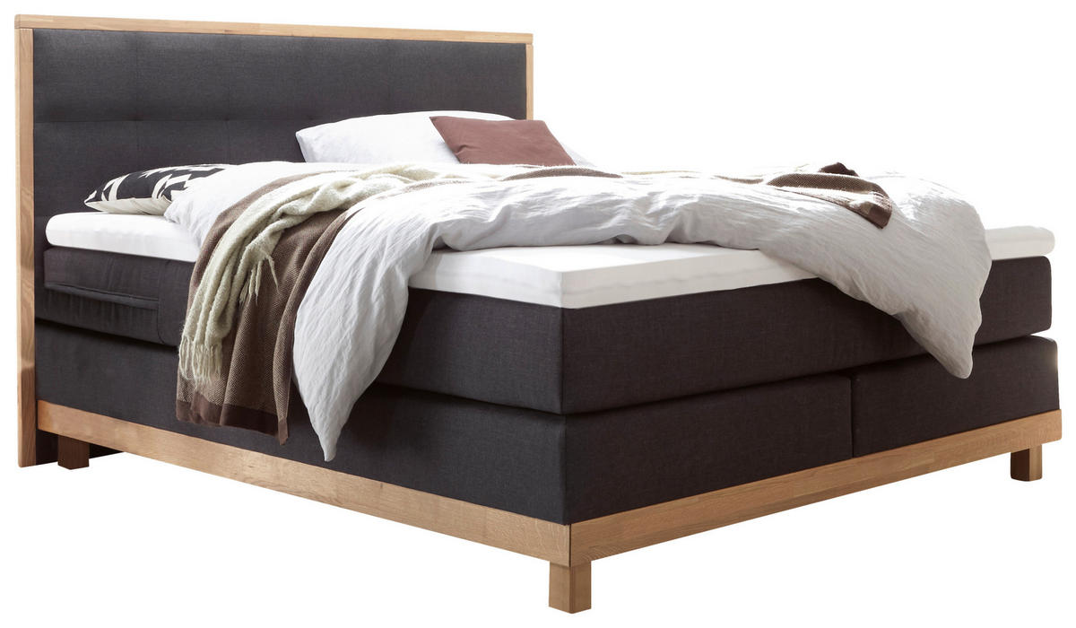 BOXSPRINGBETT 140/200 cm  in Anthrazit, Eichefarben  - Eichefarben/Anthrazit, KONVENTIONELL, Holz/Textil (140/200cm) - Hasena