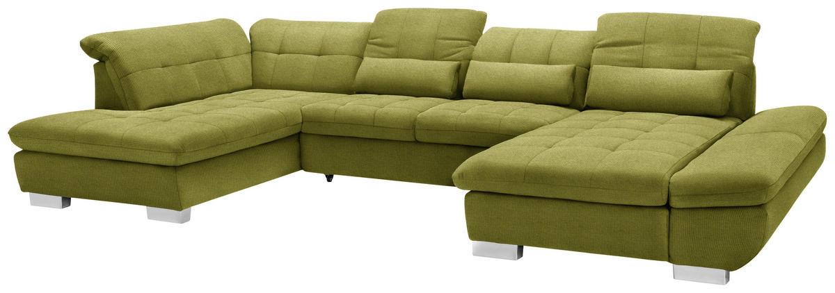 WOHNLANDSCHAFT in Mikrofaser Hellgrün  - Chromfarben/Hellgrün, Design, Kunststoff/Textil (211/350/204cm) - Xora