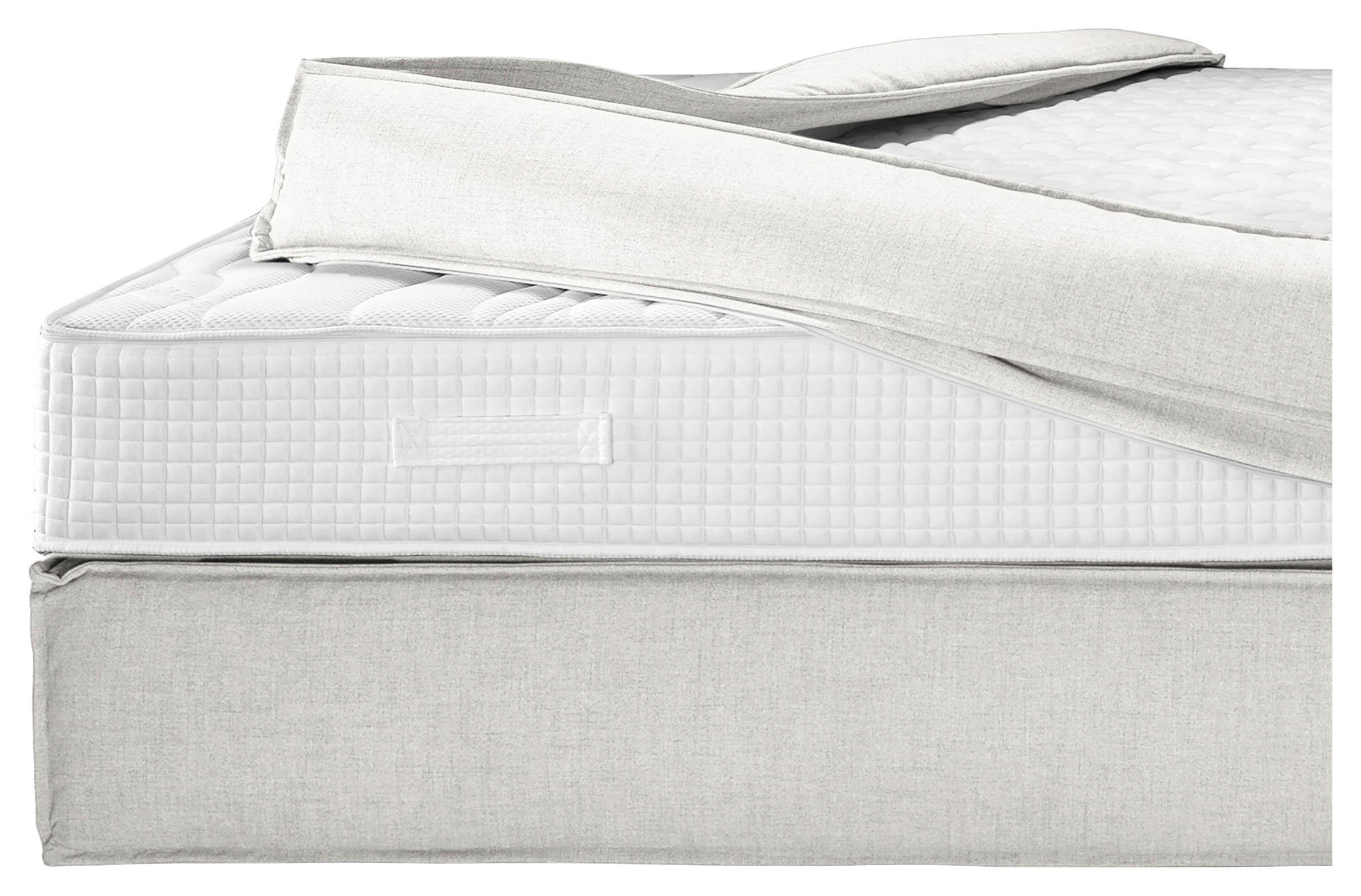 Thumbnail - home24 Boxspringbett Kinx, Creme, Textil, H2 + H3, 7-Zonen, Höhe ca. 24 cm, 140x220 cm, gepolstertes Kopfteil, Topper du...