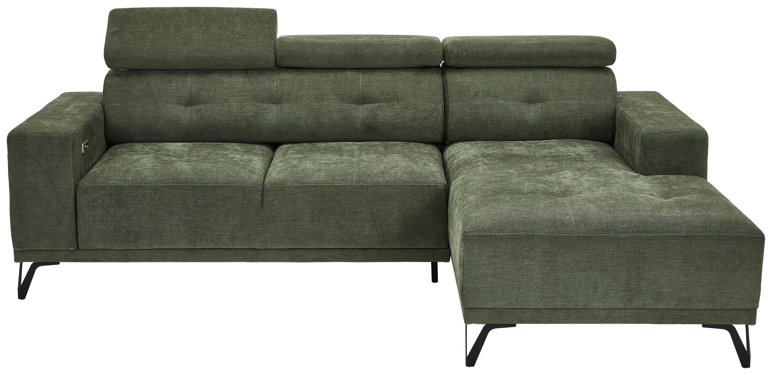 ECKSOFA Olivgrün Chenille  - Schwarz/Olivgrün, KONVENTIONELL, Textil/Metall (264/178cm) - Hom`in