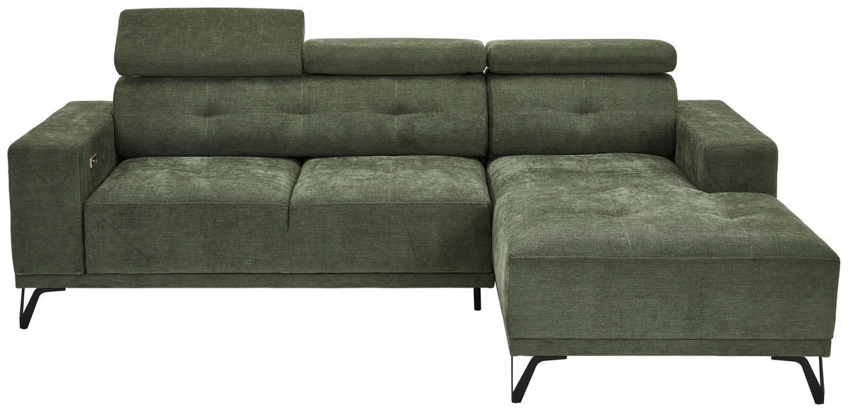 ECKSOFA Olivgrün Chenille  - Schwarz/Olivgrün, KONVENTIONELL, Textil/Metall (264/178cm) - Hom`in